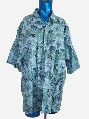 Men's Casual Floral Button-Down Shirt in Teal Blue